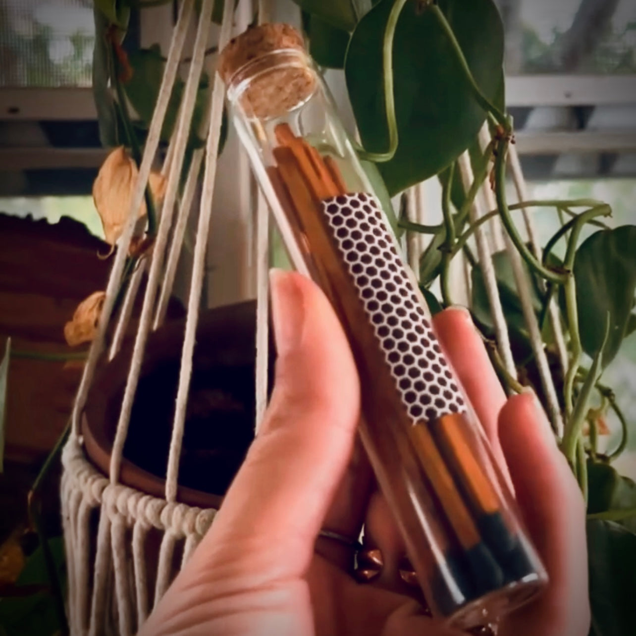Extra long matches in glass, corked vial